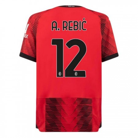Koszulka AC Milan A. Rebic 12 Domowe 2023-24 Koszulki Piłkarskie Krótki Rękaw